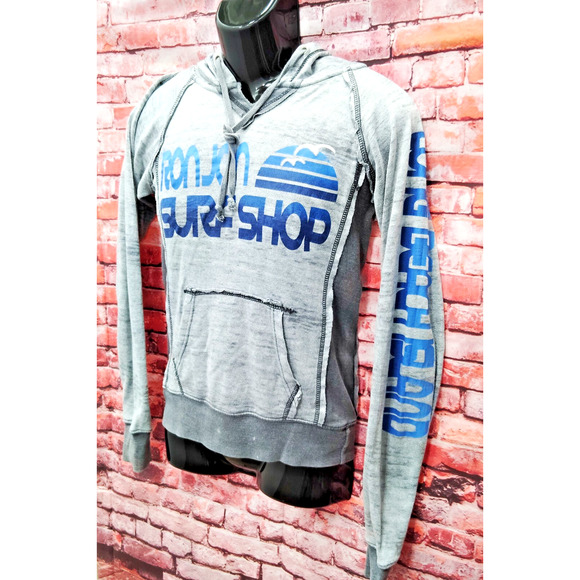 Ron Jon Surf Shop Hoodie Mens Medium Gray Kangaroo Pocket Long Sleeve Drawstring - Picture 7 of 9